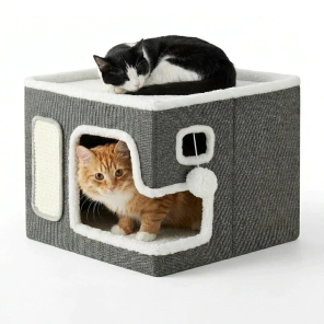 Cama Plegable Beepaw para Gatos  con Cucha y Juguete MOD3 58cm x 43cm x 33cm. COLOR GRIS    
