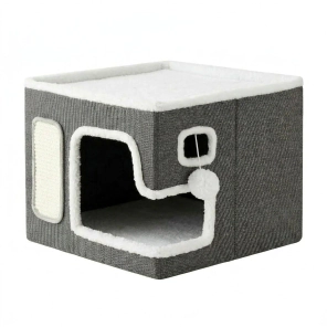 Cama Plegable Beepaw para Gatos  con Cucha y Juguete MOD3 58cm x 43cm x 33cm. COLOR GRIS