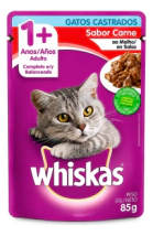 Alimento H&uacute;medo Whiskas Gato Castrado sabor Carne Pouch x 85gr