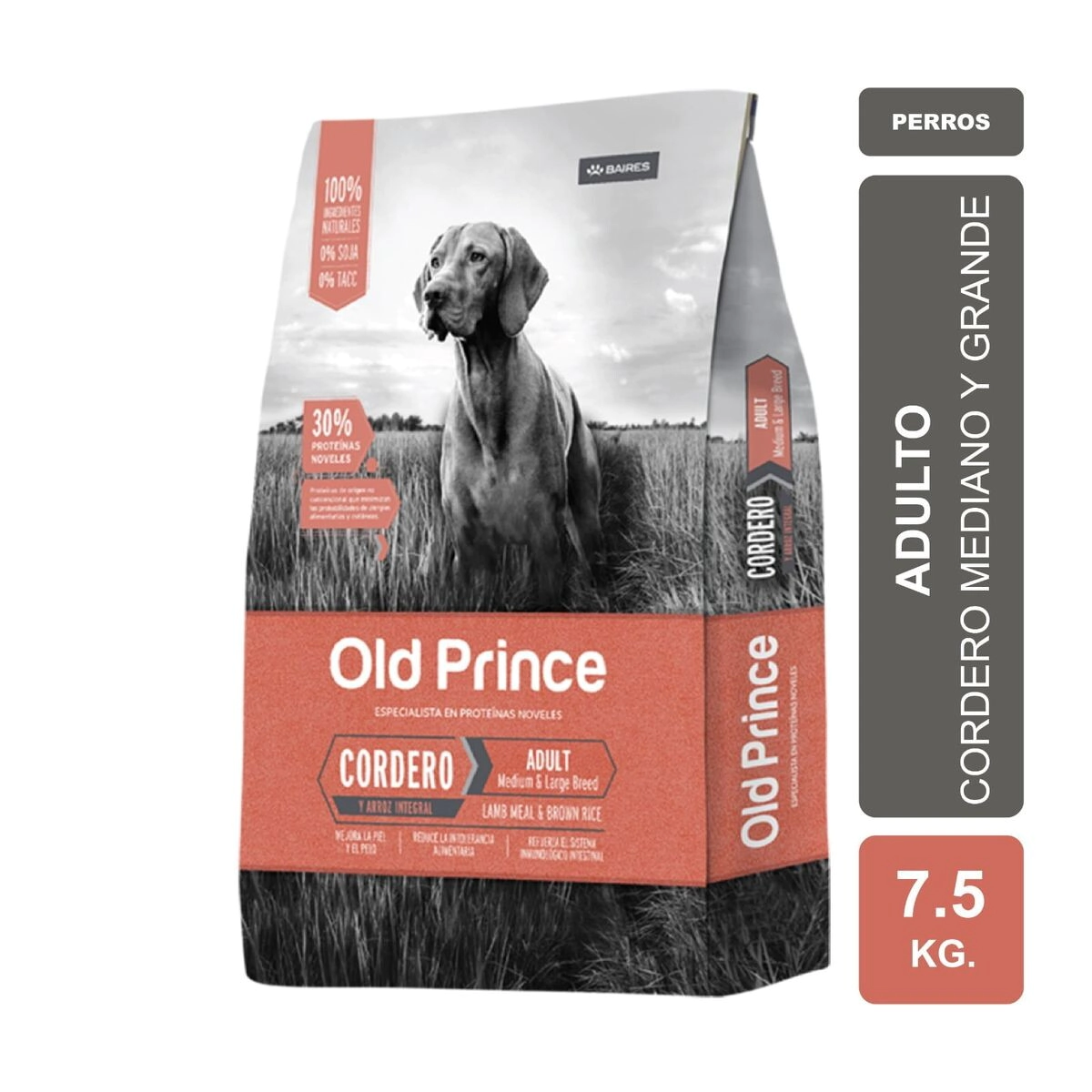 Alimento Old Prince Novel Perro Adulto Raza Mediana y Grande Cordero y Arroz x 7,5kg