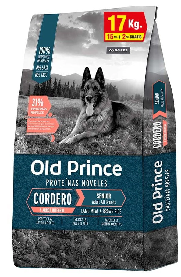 Alimento Old Prince Novel  Perro Senior Cordero y Arroz Bonus Bag x 15kg + 2kg