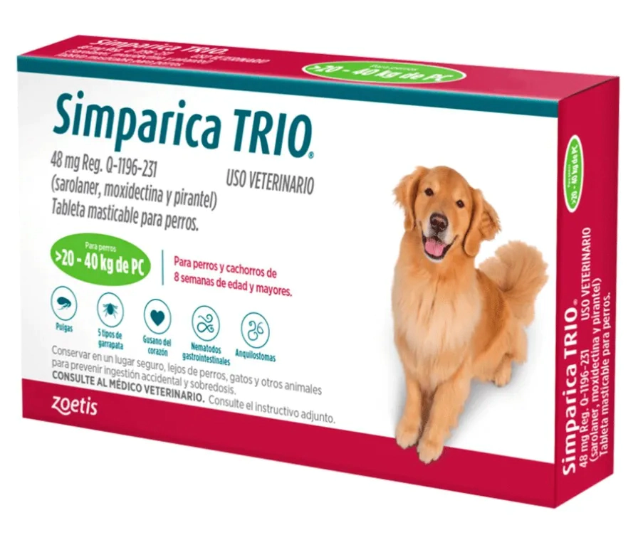 SIMPARICA TRIO 48mg (20-40 KG) VERDE -FARMACIA-      