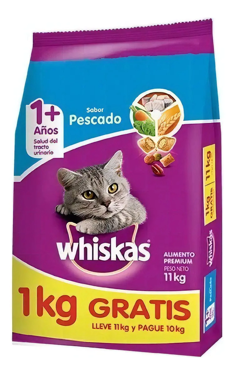 Alimento Whiskas Gato Adulto sabor Pescado x 10 kg +1 Kg BONUS BAG      