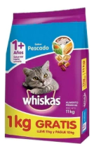 Alimento Whiskas Gato Adulto sabor Pescado x 10 kg +1 Kg BONUS BAG      