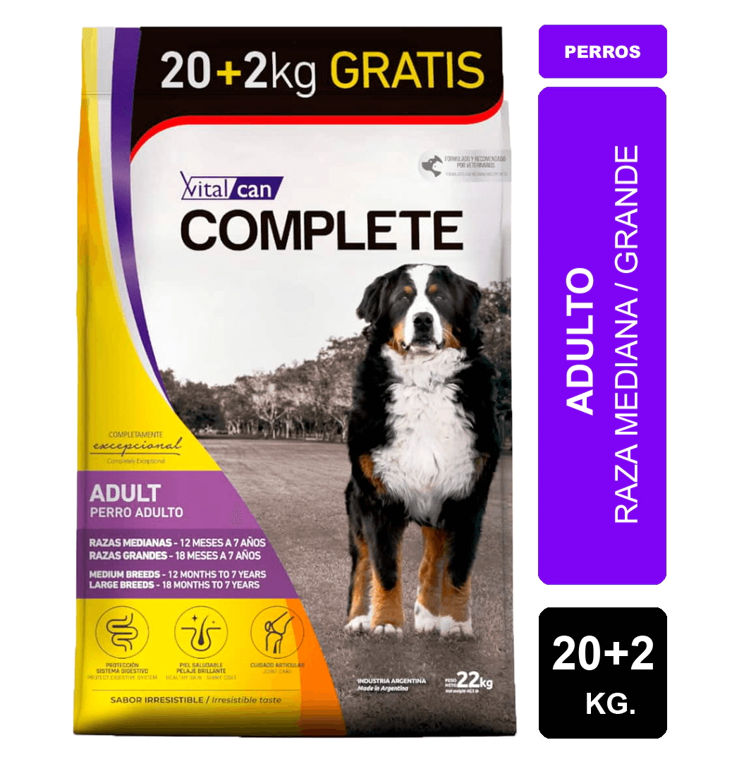 Alimento Vitalcan Complete Perro Adulto Raza Mediana y Grande Bonus Bag 22 Kg