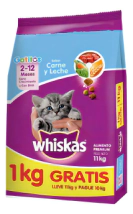 Alimento Whiskas Gato Cachorro Carne y Leche x 10kg + 1kg BONUS BAG
