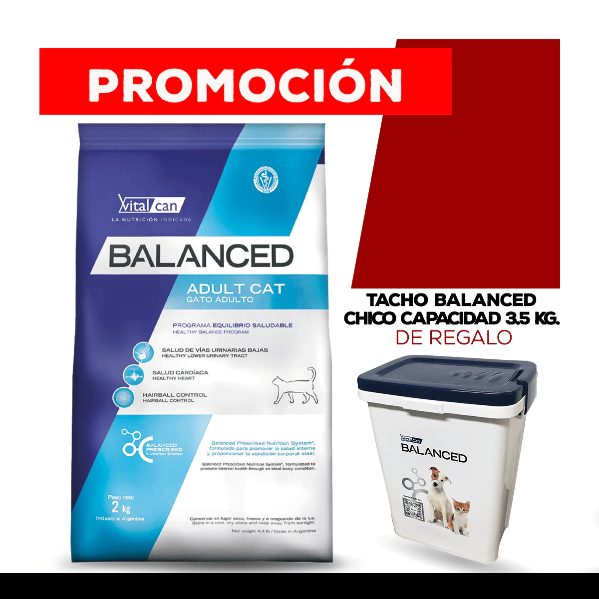Alimento VitalCan Balanced Gato Adulto x 2kg + TACHO BALANCED CHICO DE REGALO