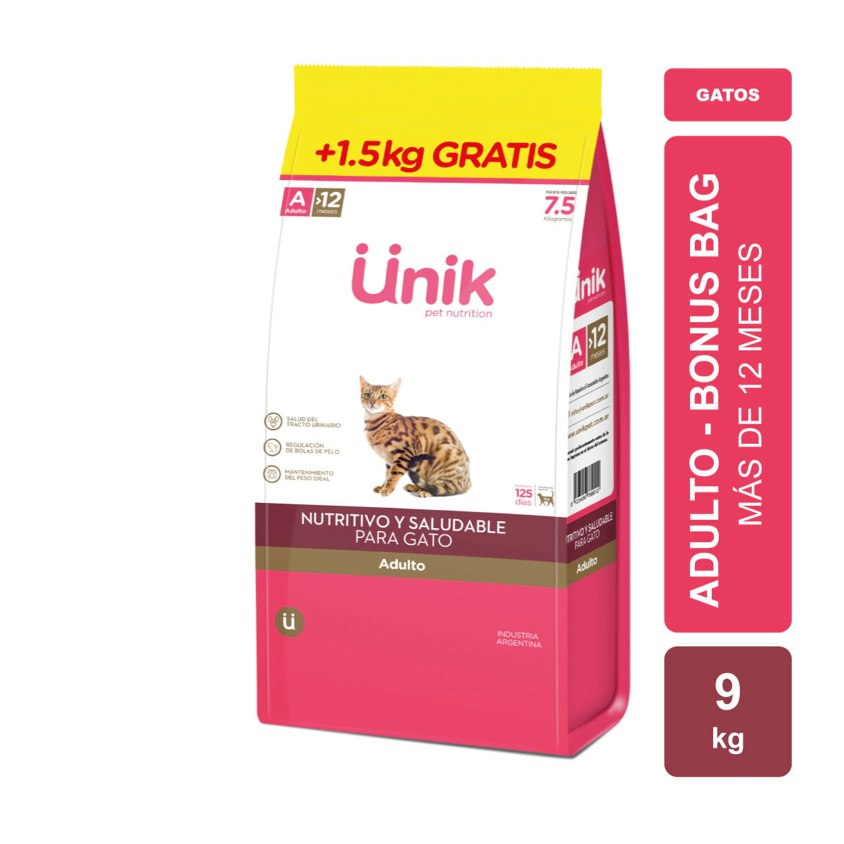 Alimento Unik Gato Adulto Bonus Bag  x 7,5kg + 1,5kg