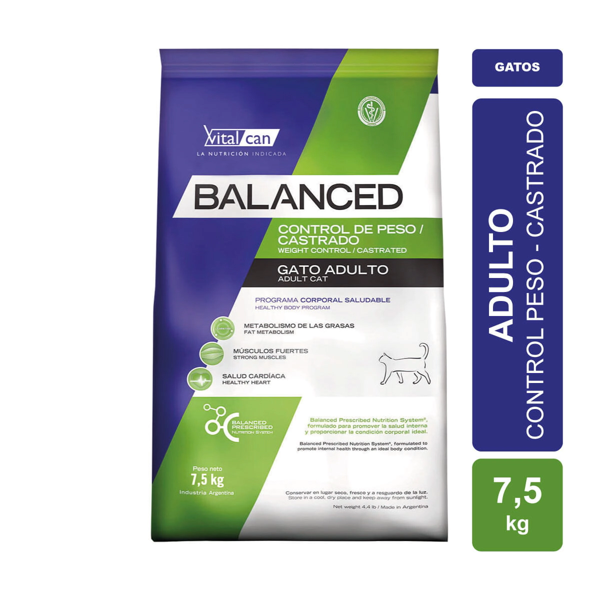 Alimento VitalCan Balanced Gato Control Peso/Castrado x 7,5kg