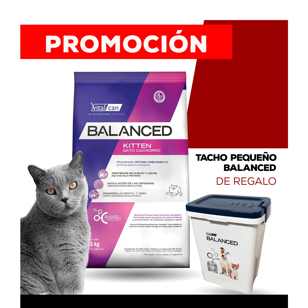 Alimento VitalCan Balanced Gato Kitten x 7,5kg + TACHO PEQUE�O BALANCED DE REGALO