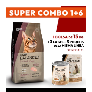 COMBO Alimento VitalCan Balanced Natural Recipe Gato Adulto con Pollo x 15kg + 3 LATAS + 3 POUCHS DE REGALO 