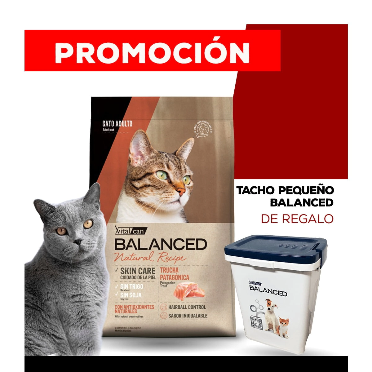 Alimento VitalCan Balanced Natural Recipe Gato Adulto con Trucha Patag�nica x 3 kg + TACHO PEQUE�O BALANCED DE REGALO