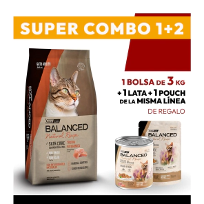 COMBO Alimento VitalCan Balanced Natural Recipe Gato Adulto con Trucha Patag&oacute;nica x 3kg + 1 LATAS + 1 POUCHS DE REGALO