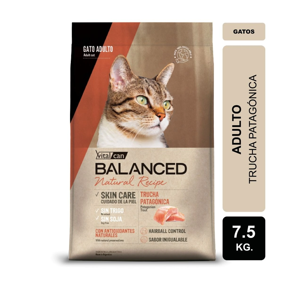 Alimento VitalCan Balanced Natural Recipe Gato Adulto con Trucha Patagonica x 7,5 kg