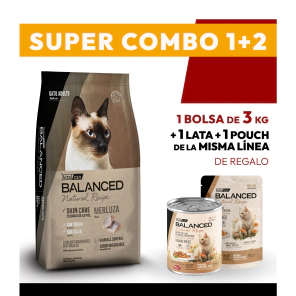 COMBO Alimento VitalCan Balanced Natural Recipe Gato Adulto con Merluza x 3kg + 1 LATA + 1 POUCH DE REGALO