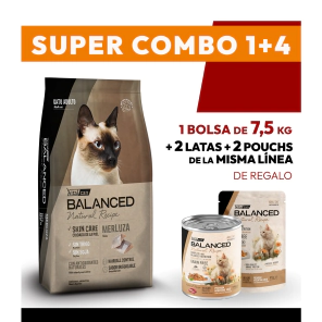 COMBO Alimento VitalCan Balanced Natural Recipe Gato Adulto con Merluza x 7.5kg + 2 LATAS + 2 POUCHS DE REGALO