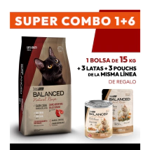 COMBO Alimento VitalCan Balanced Natural Recipe Gato Adulto con Carne Argentina x 15kg + 3 LATAS + 3 POUCHS DE REGALO