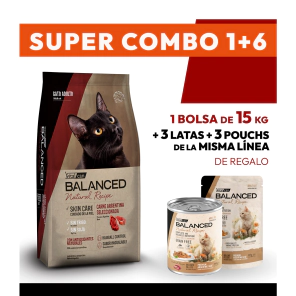 COMBO Alimento VitalCan Balanced Natural Recipe Gato Adulto con Carne Argentina x 15kg + 3 LATAS + 3 POUCHS DE REGALO