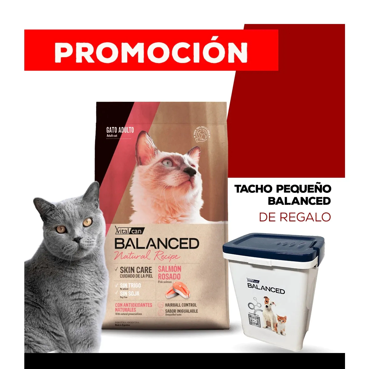 Alimento VitalCan Balanced Natural Recipe Gato Adulto con Salm�n x 3 kg + TACHO PEQUE�O BALANCED DE REGALO