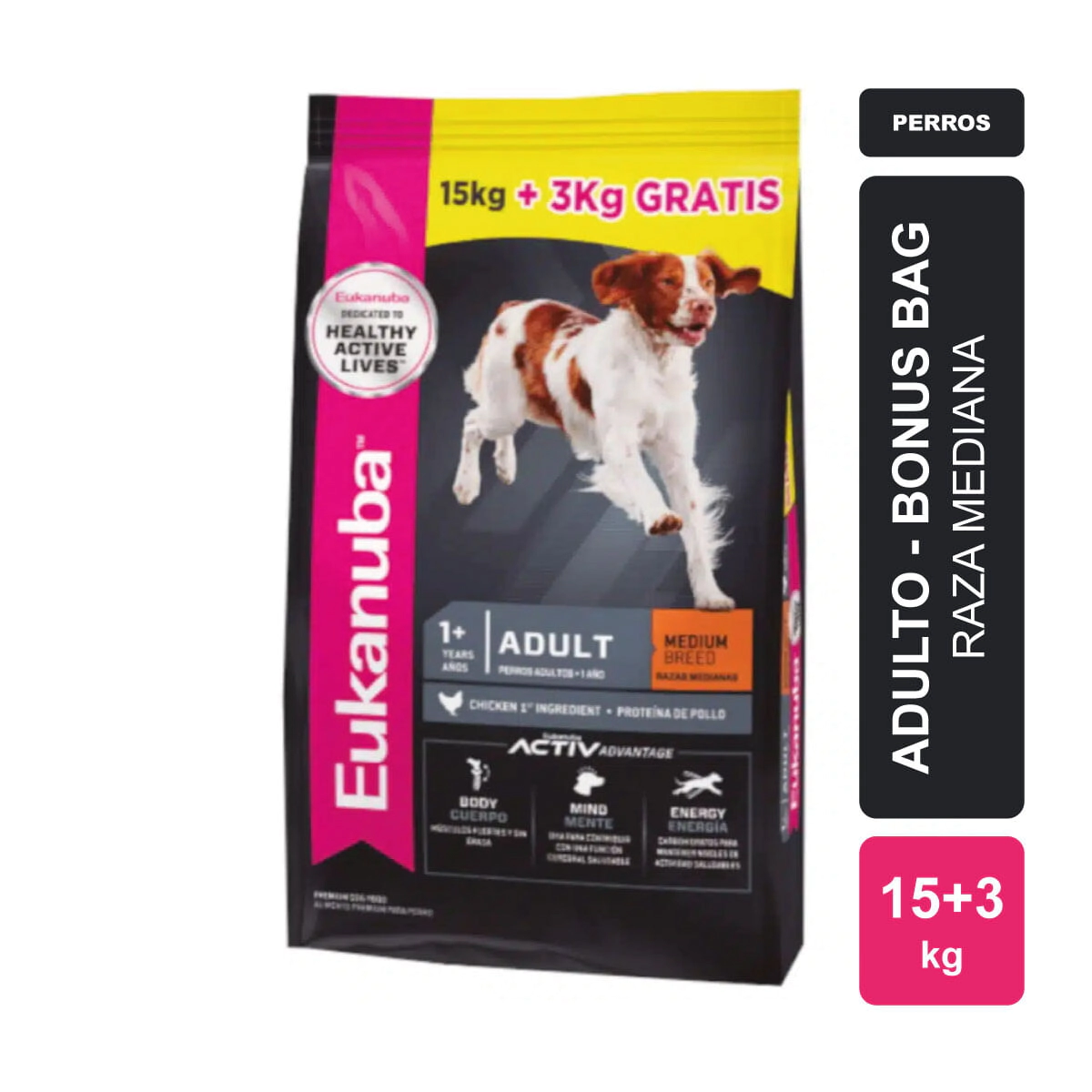 Alimento Eukanuba Perro Adulto Raza Mediana Bonus Bag x 15kg + 3kg