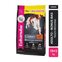 Alimento Eukanuba Perro Adulto Raza Mediana Bonus Bag x 15kg + 3kg
