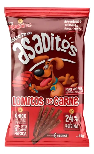 Golosina Asaditos para Perro en Tiras Lomitos de Carne de x 6 unidades 65gr