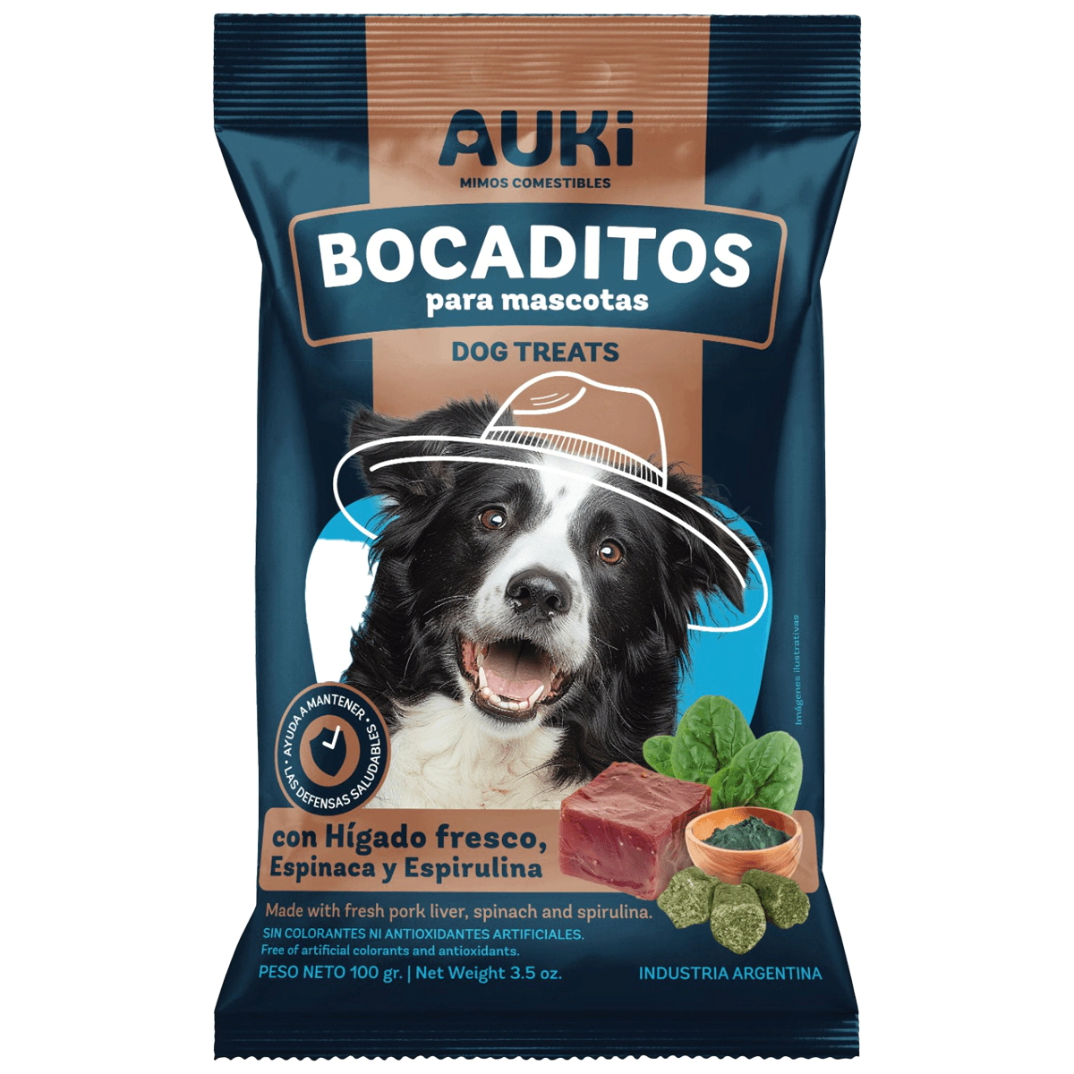 Golosina Auki Bocadito sabor H�gado Fresco, Espinaca y Espirulina x 100gr