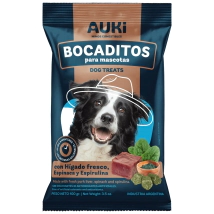 Golosina Auki Bocadito sabor H&iacute;gado Fresco, Espinaca y Espirulina x 100gr