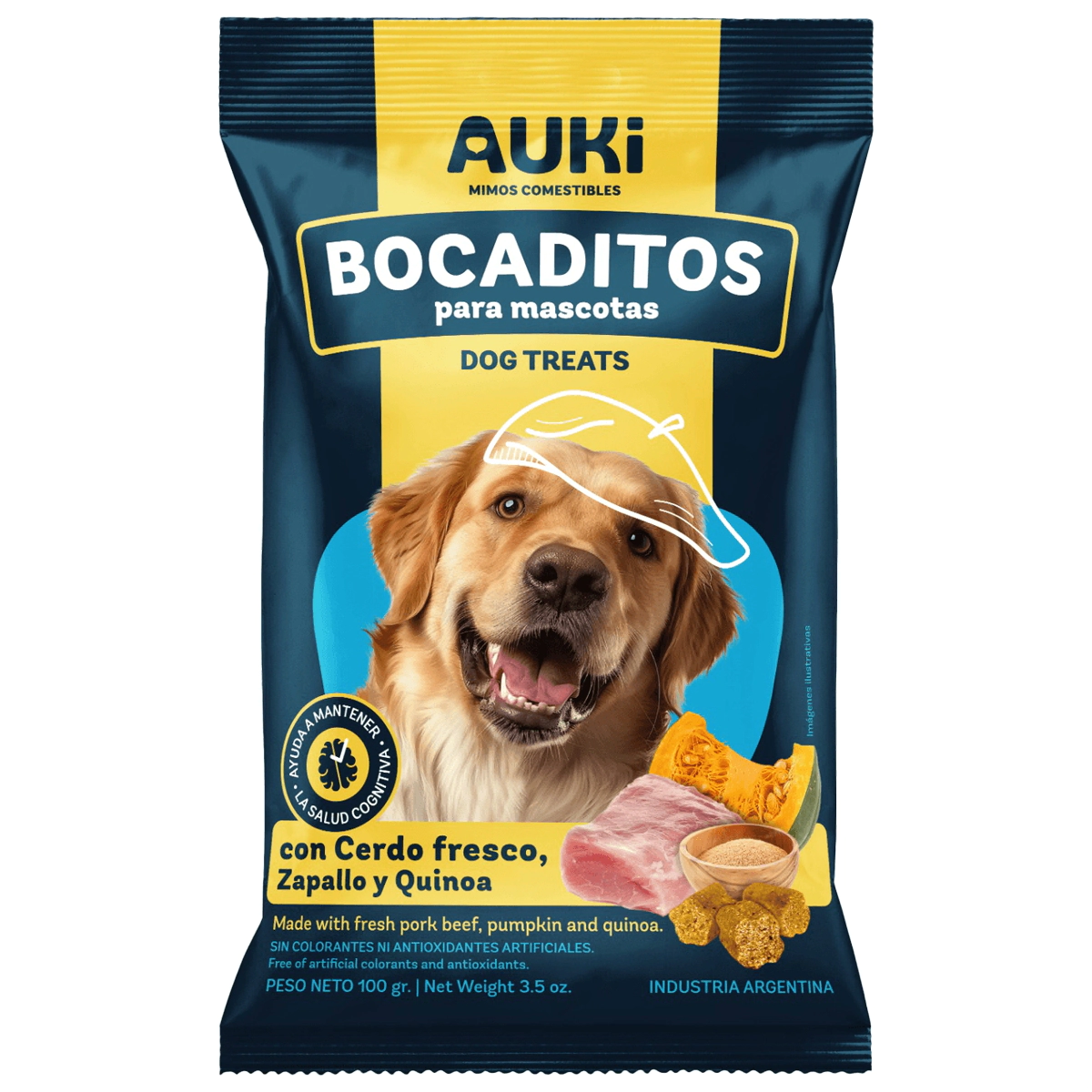 Golosina Auki Bocadito sabor Cerdo Fresco, Zapallo y Quinoa x 100gr