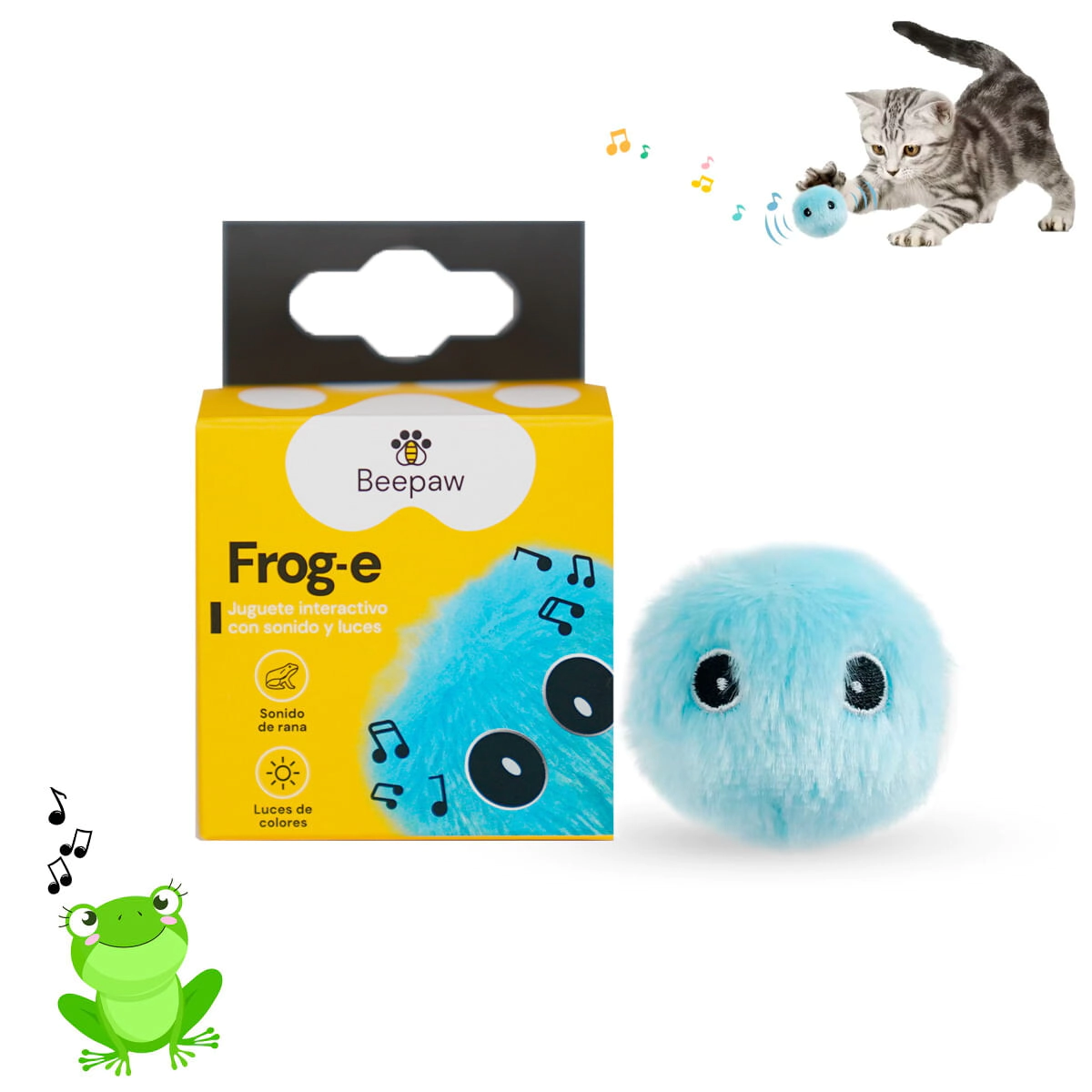 Juguete Beepaw Peluche Interactivo Gatos Sonido Rana FROG-E
