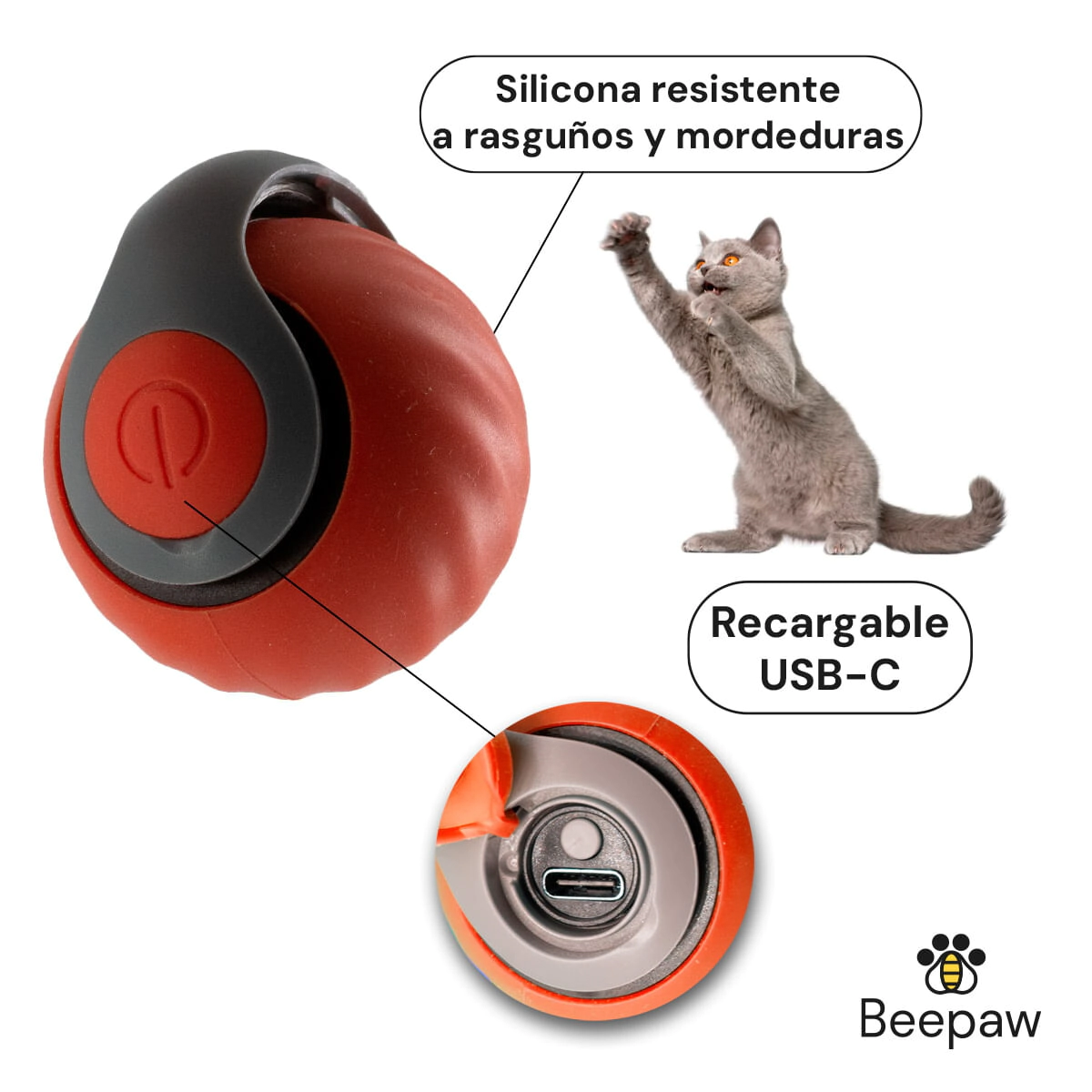 Juguete Beepaw Pelota Interactiva 5cm Gato Speed-E Naranja