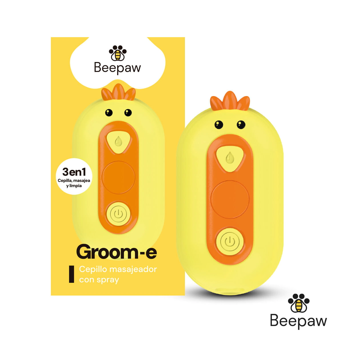 Cepillo con Cardinas y Vapor Beepaw Gato y Perro GROOM-E (Amarillo)