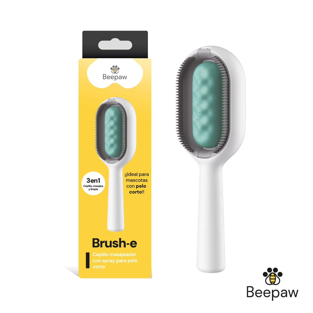 Cepillo Doble Pelo Corto Beepaw Perro y Gato BRUSH-E (CELESTE)