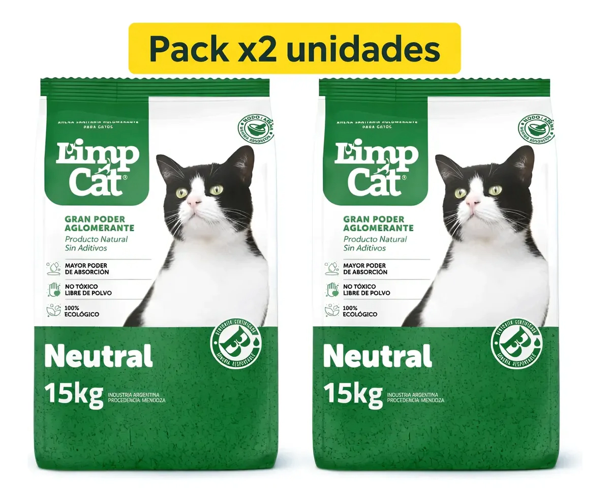-COMBO- Piedra Arena Aglomerante Sanitaria Limp Cat Neutra x 30kg. Pack x 2 UNIDADES de 15kg. C/U