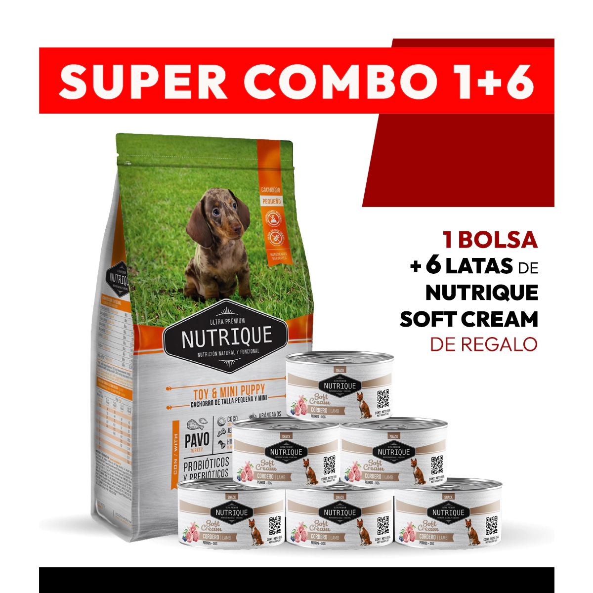 PROMOCI�N Alimento VitalCan Nutrique Perro Cachorro Raza Peque�a y Mini x 3kg + 6 LATAS NUTRIQUE SOFT CREAM DE REGALO