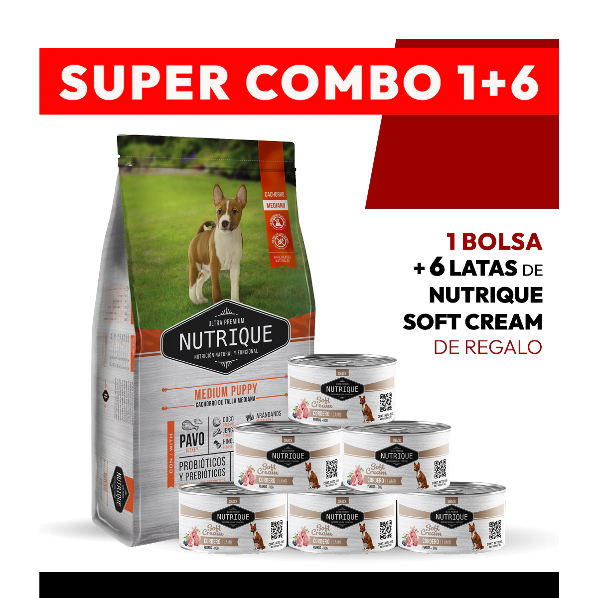 PROMOCI�N Alimento VitalCan Nutrique Perro Cachorro Raza Mediana x 3kg + 6 LATAS NUTRIQUE SOFT CREAM DE REGALO