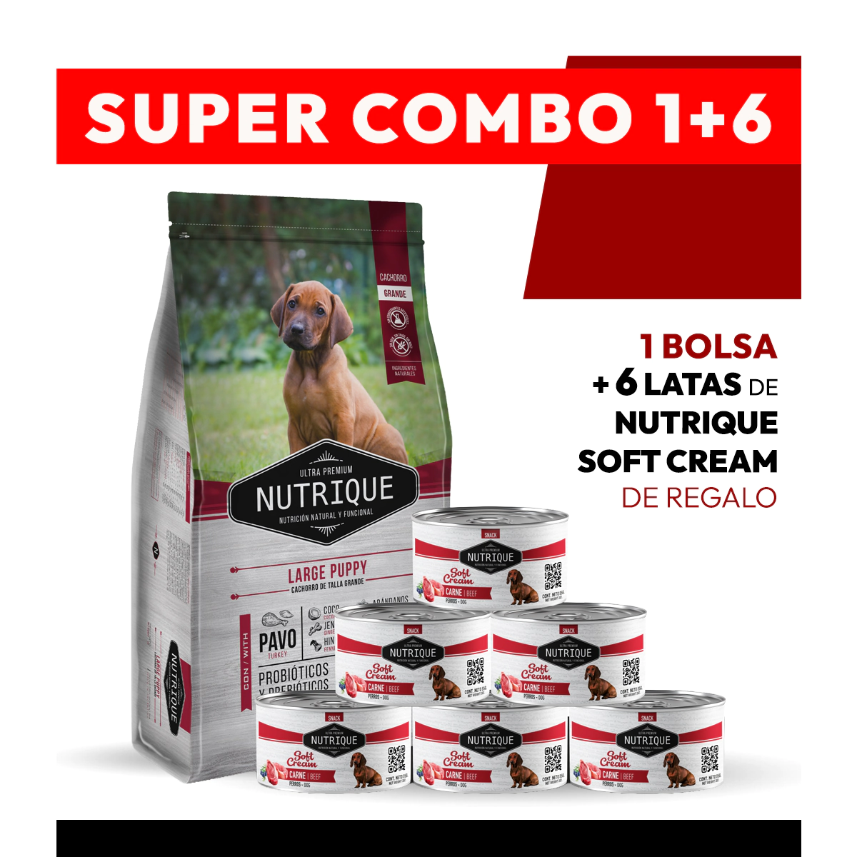 PROMOCI�N Alimento VitalCan Nutrique Perro Cachorro Raza Grande x 15kg + 6 LATAS NUTRIQUE SOFT CREAM DE REGALO