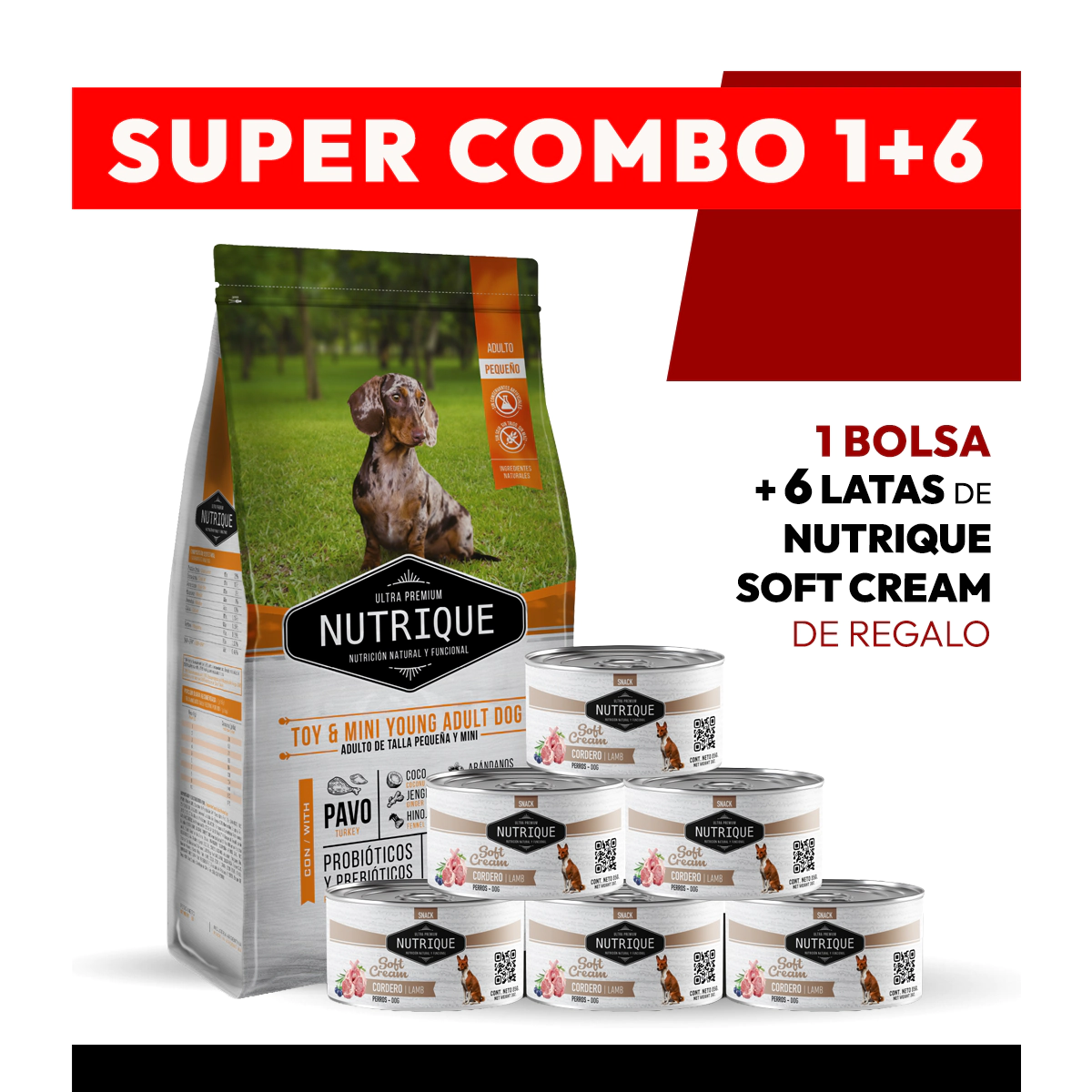 PROMOCI�N Alimento VitalCan Nutrique Perro Adulto Raza Peque�a y Mini x 7,5 kg + 6 LATAS NUTRIQUE SOFT CREAM DE REGALO