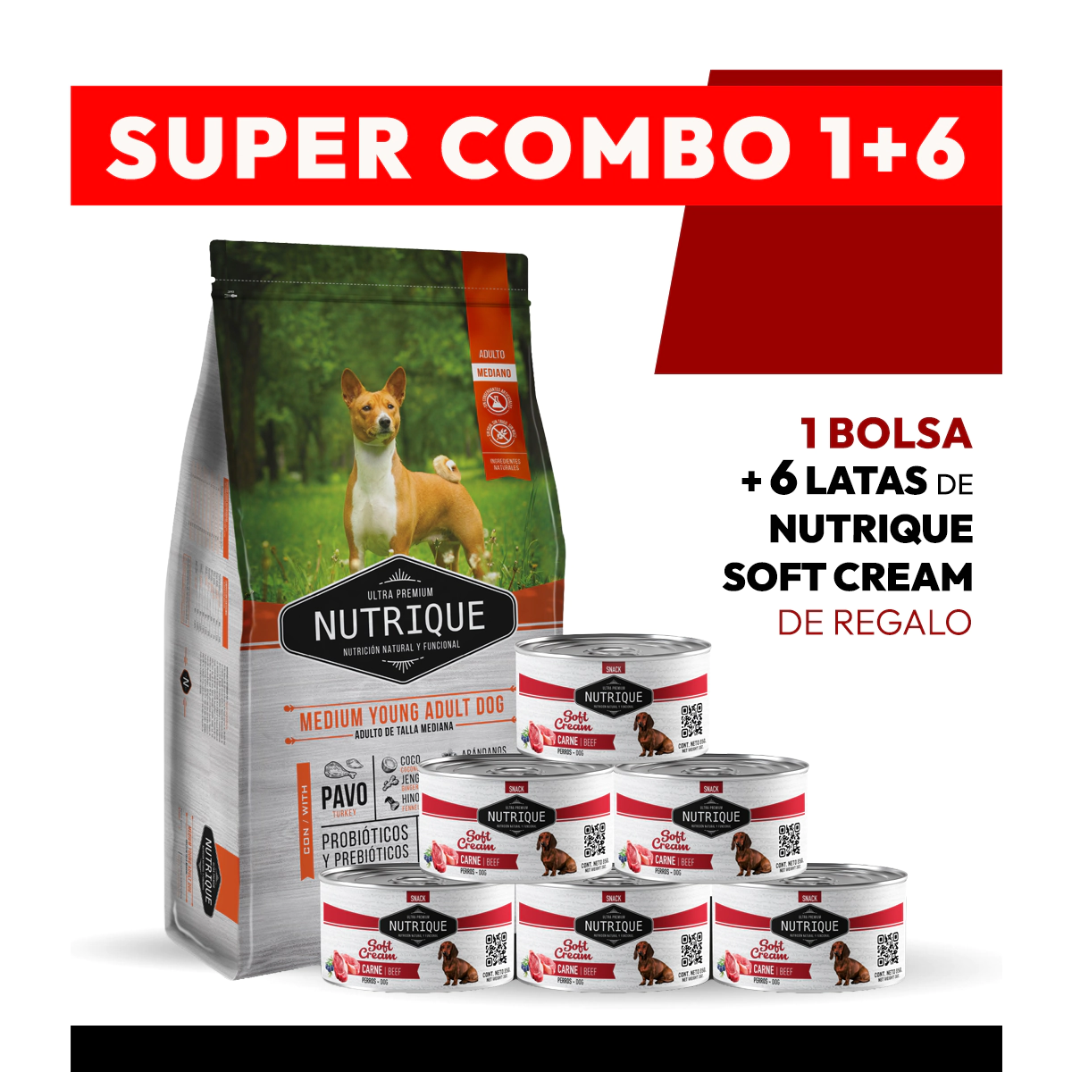 PROMOCI�N Alimento VitalCan Nutrique Perro Adulto Raza Mediana x 3kg + 6 LATAS NUTRIQUE SOFT CREAM DE REGALO