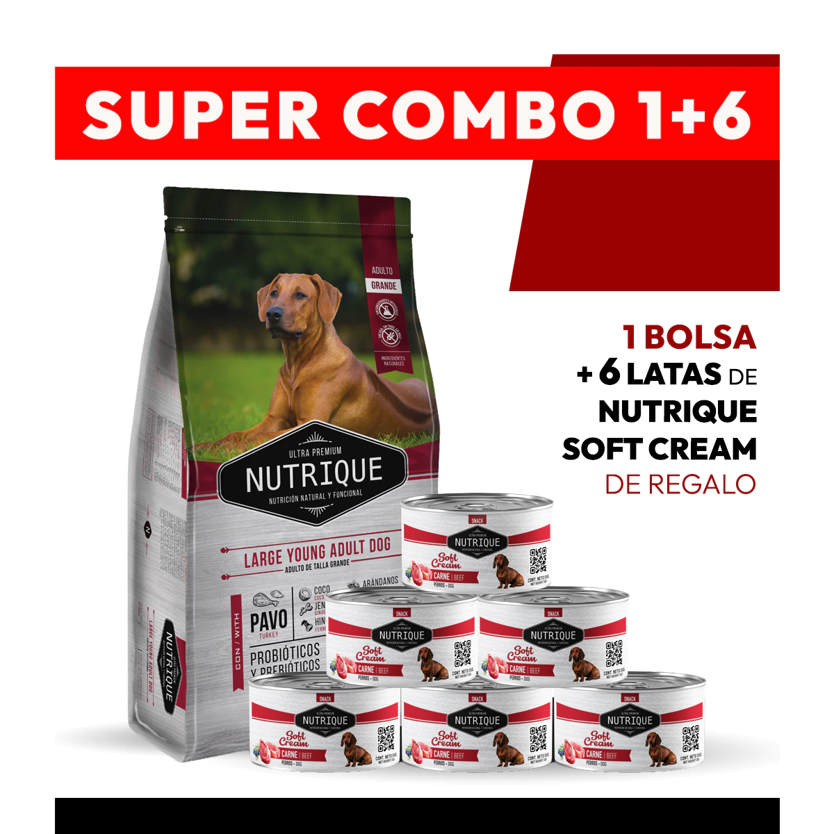 PROMOCI�N Alimento VitalCan Nutrique Perro Adulto Raza Grande x 15kg + 6 LATAS NUTRIQUE SOFT CREAM DE REGALO