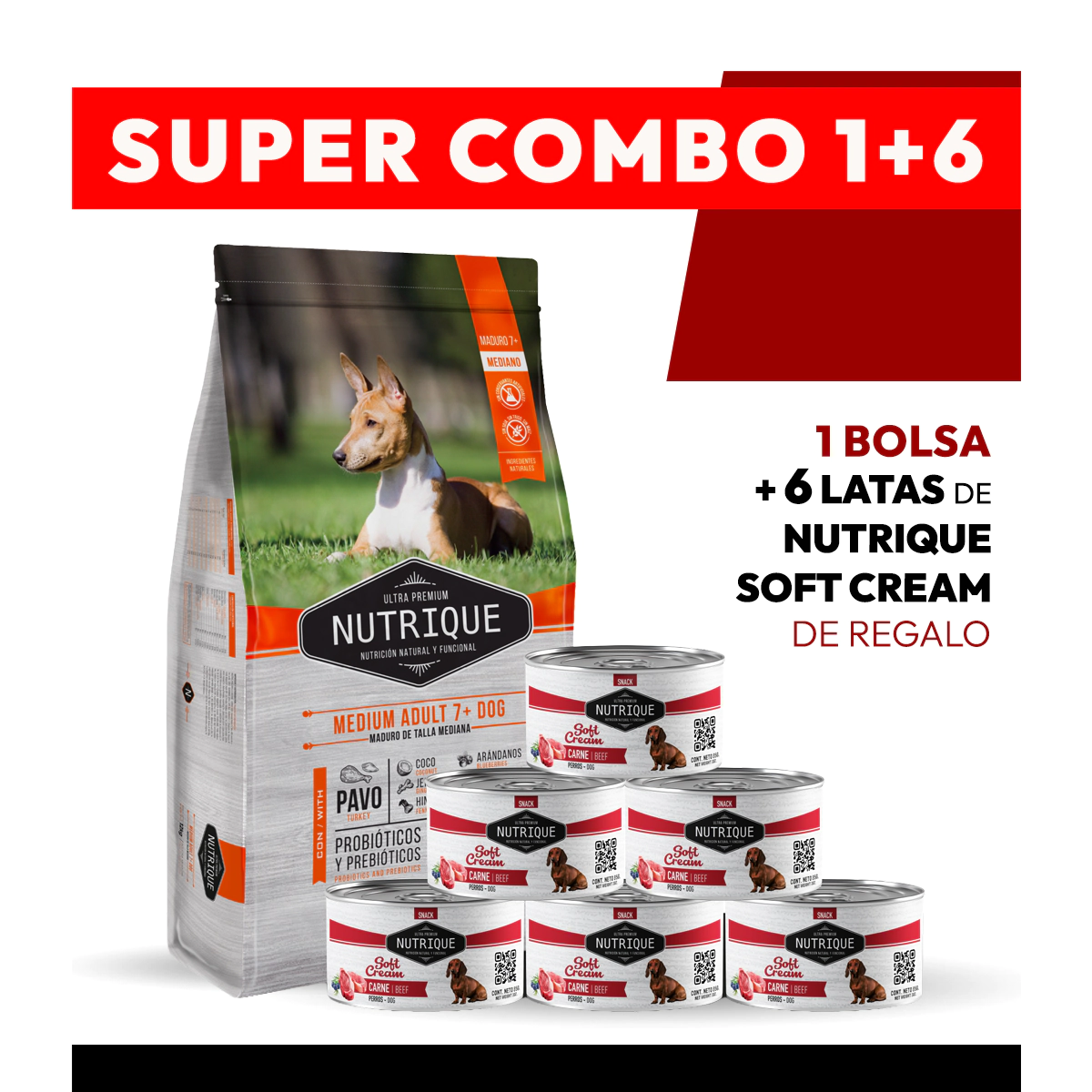 PROMOCI�N Alimento VitalCan Nutrique Perro Senior Adulto 7+ Raza Mediana x 3 kg + 6 LATAS NUTRIQUE SOFT CREAM DE REGALO