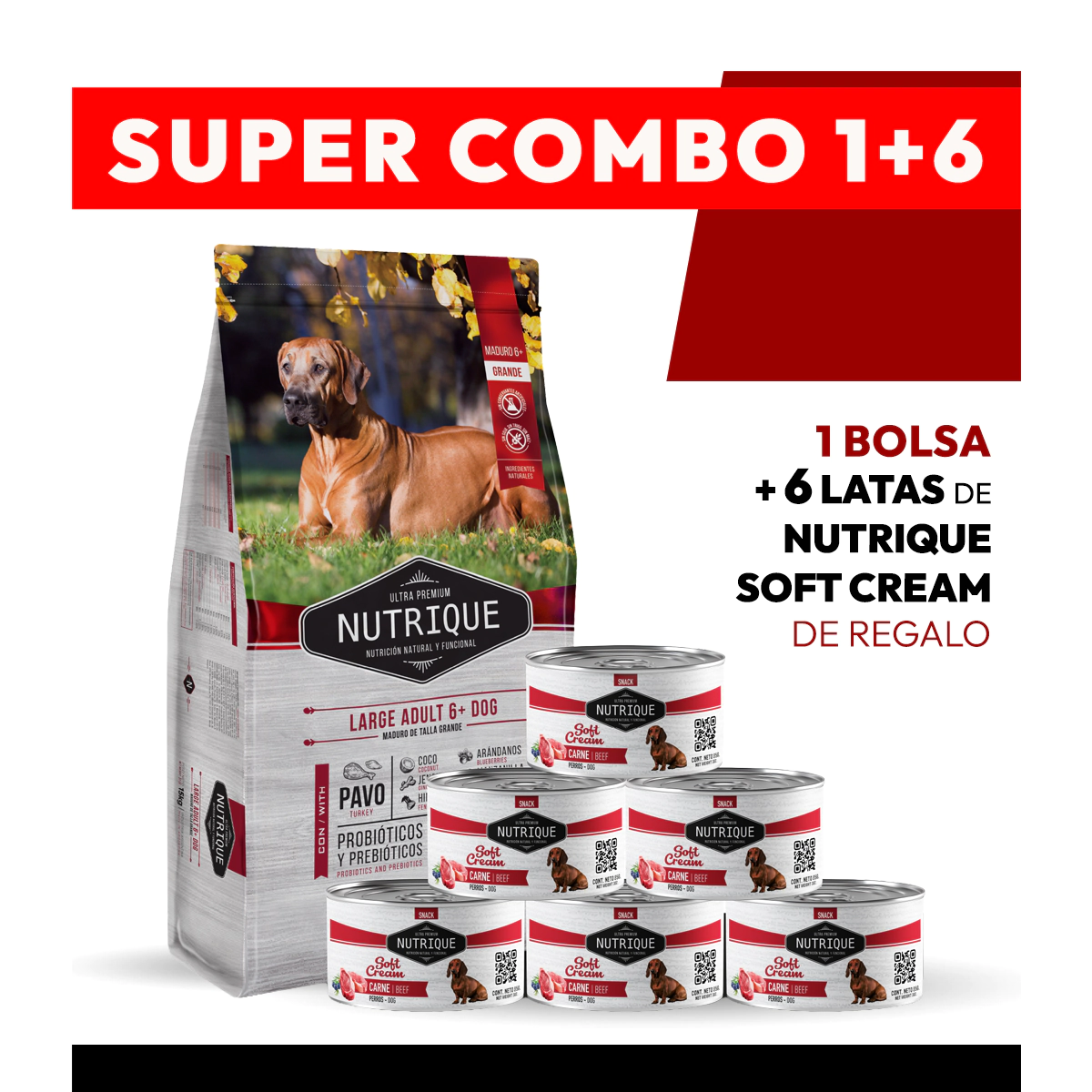PROMOCI�N Alimento VitalCan Nutrique Perro Senior Adulto 6+ Raza Grande x 3 kg + 6 LATAS NUTRIQUE SOFT CREAM DE REGALO
