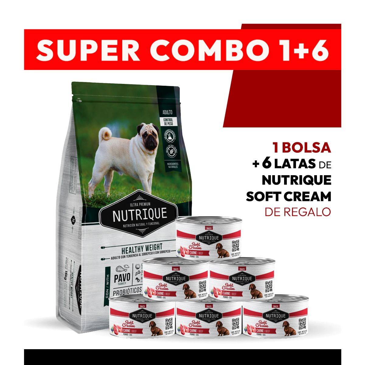 PROMOCI�N Alimento Vitalcan Nutrique Perro Adulto Healthy Weight x 3kg + 6 LATAS NUTRIQUE SOFT CREAM DE REGALO