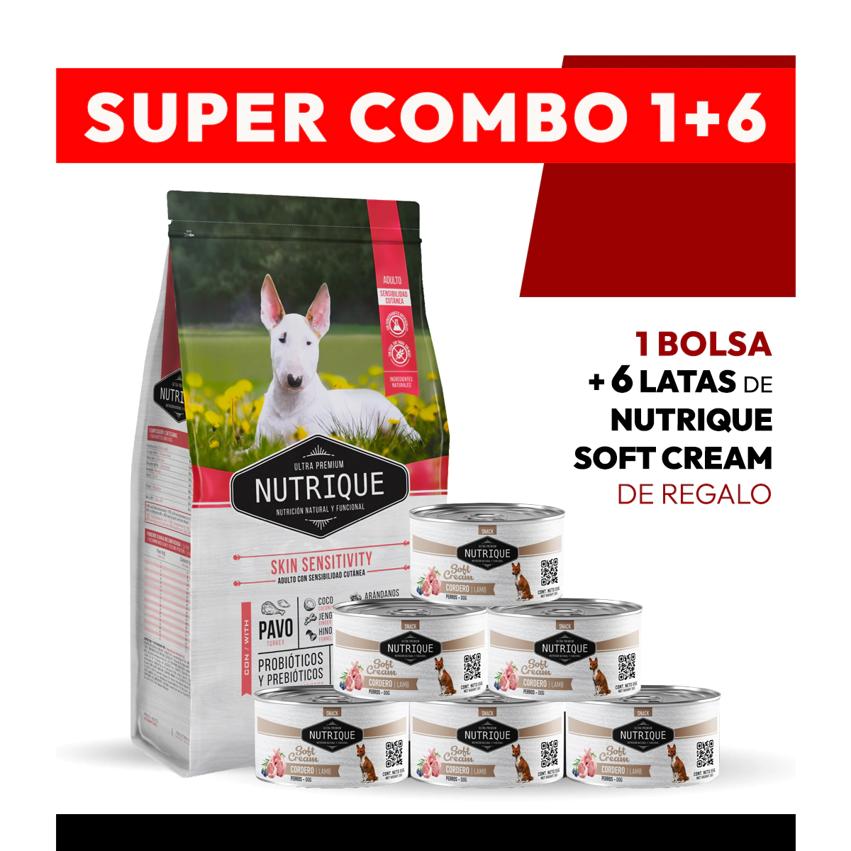 PROMOCI�N Alimento VitalCan Nutrique Perro Adulto Skin Sensitivity x 3kg + 6 LATAS NUTRIQUE SOFT CREAM DE REGALO