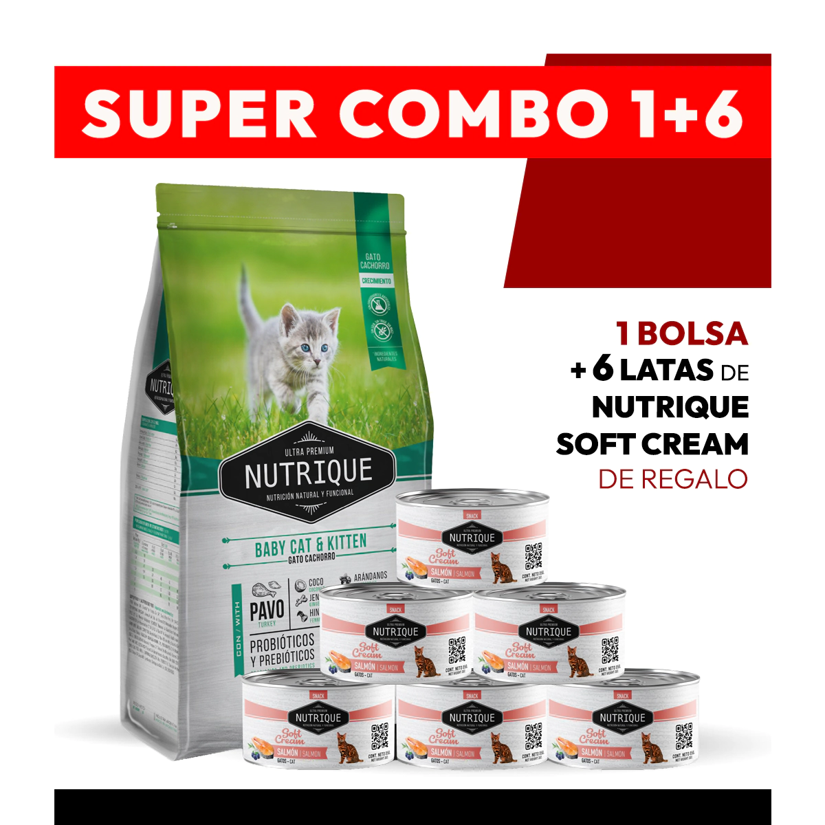 PROMOCI�N Alimento VitalCan Nutrique Gato Cachorro x 2kg + 6 LATAS NUTRIQUE SOFT CREAM DE REGALO