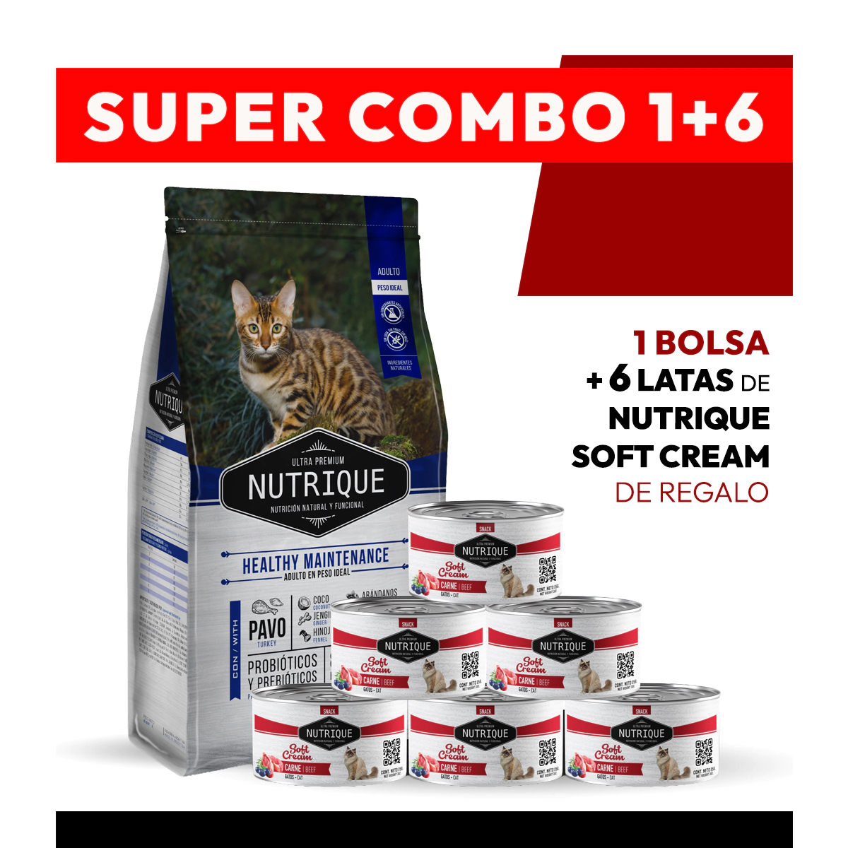 PROMOCI�N Alimento VitalCan Nutrique Gato Adulto Healthy Maintenance x 2kg + 6 LATAS NUTRIQUE SOFT CREAM DE REGALO