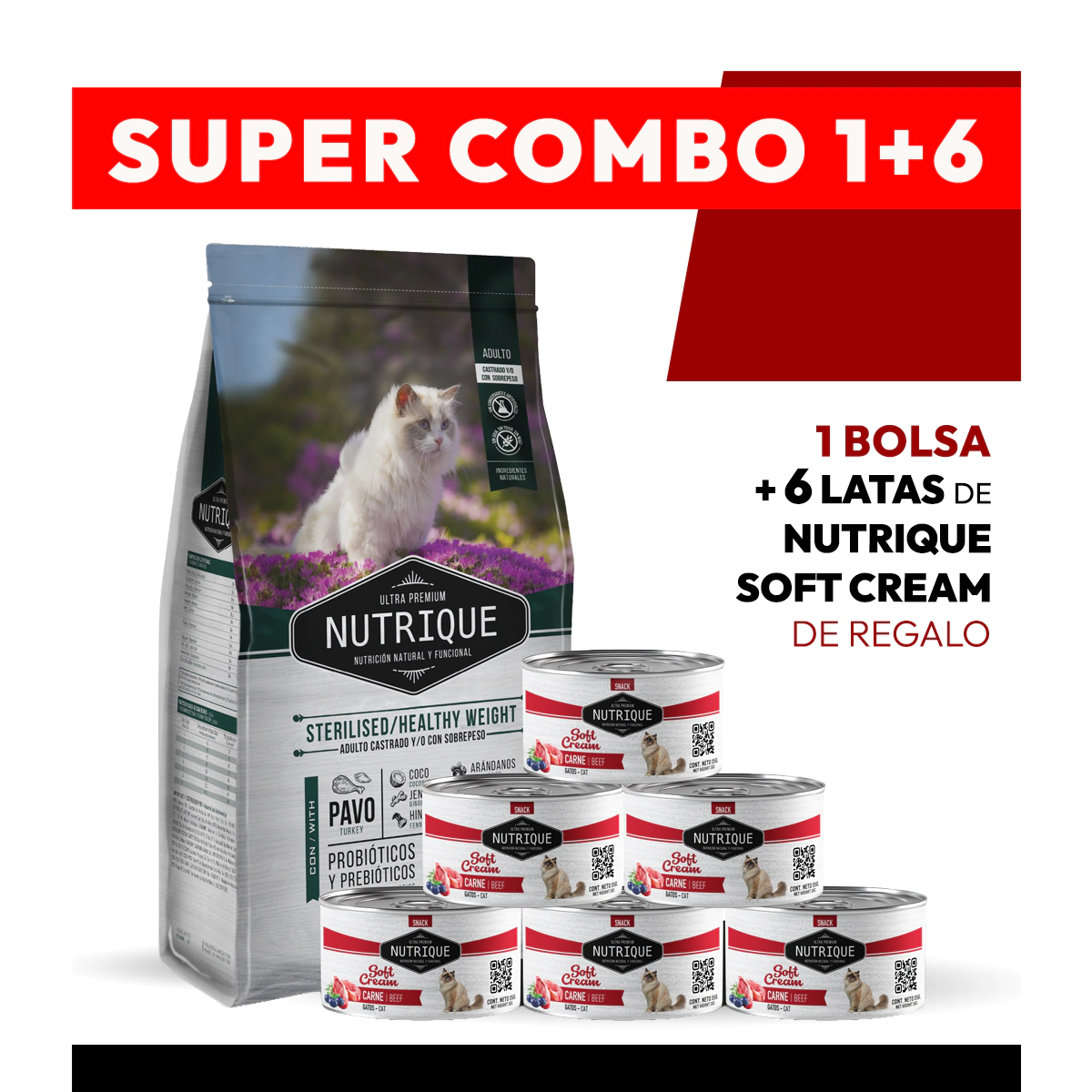 PROMOCI�N Alimento VitalCan Nutrique Gato Adulto Sterilised / Healthy Weight x 2kg + 6 LATAS NUTRIQUE SOFT CREAM DE REGALO