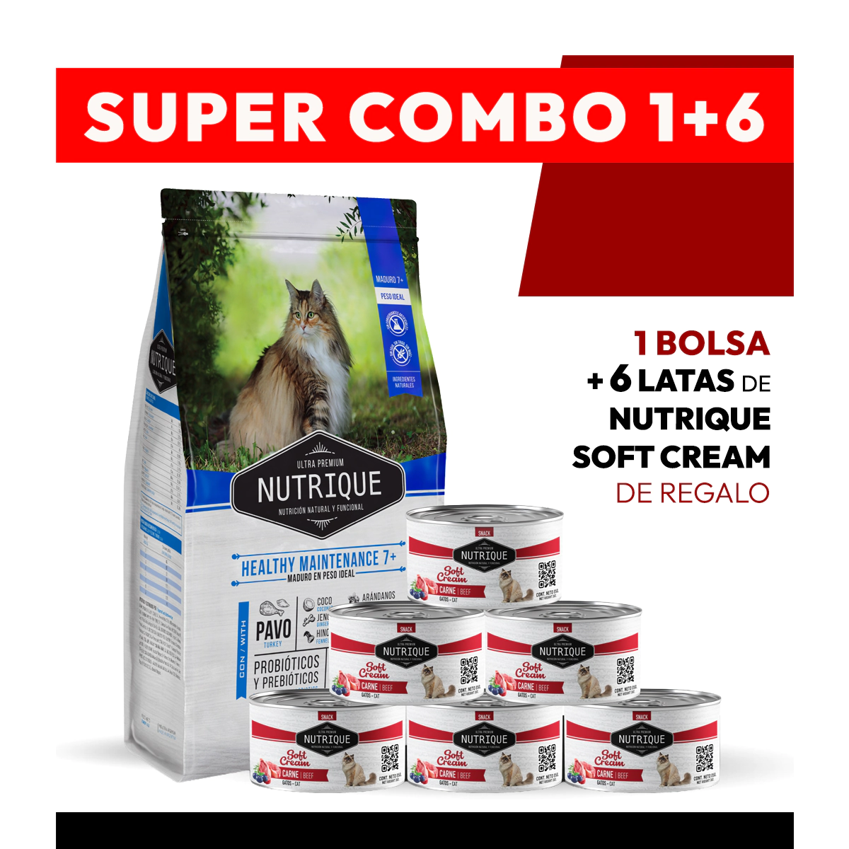 PROMOCI�N Alimento VitalCan Nutrique Gato Senior Adulto Healthy Maintenance 7+ x 7,5 kg + 6 LATAS NUTRIQUE SOFT CREAM DE REGALO