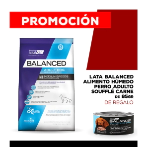 Alimento VitalCan Balanced Perro Adulto Raza Mediana x 3kg + Balanced Souffl&eacute; Perro Adulto Sabor Carne Lata x 85gr DE REGALO