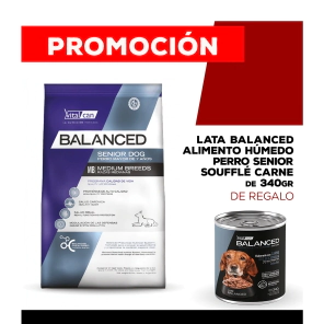 Alimento VitalCan Balanced Perro Senior Raza Grande x 3kg + Balanced Souffl&eacute; Perro Senior Sabor Carne Lata x 340gr DE REGALO
